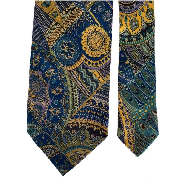 BRIONI BY SANTOSTEFANO Blue Geometric Flowers Silk Tie ITALY 58”/3”.3/4 EX COND - Picture 4 of 5